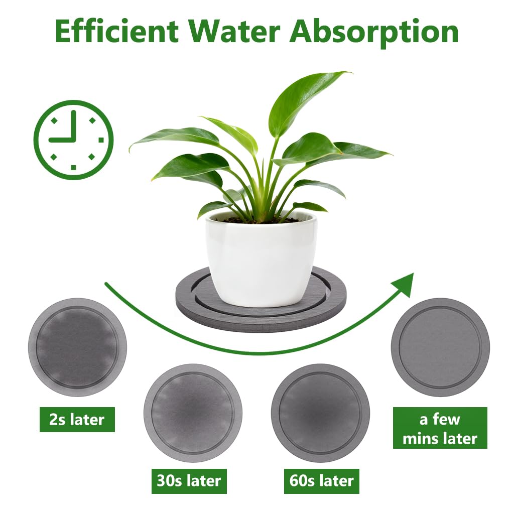Johamoo Plant Saucer for Indoors, 8+10 Inch, Instantly Dry Diatomaceous Earth Plant Trays, Stone Plant Pot Saucers Drip & Drainage Tray, Gray