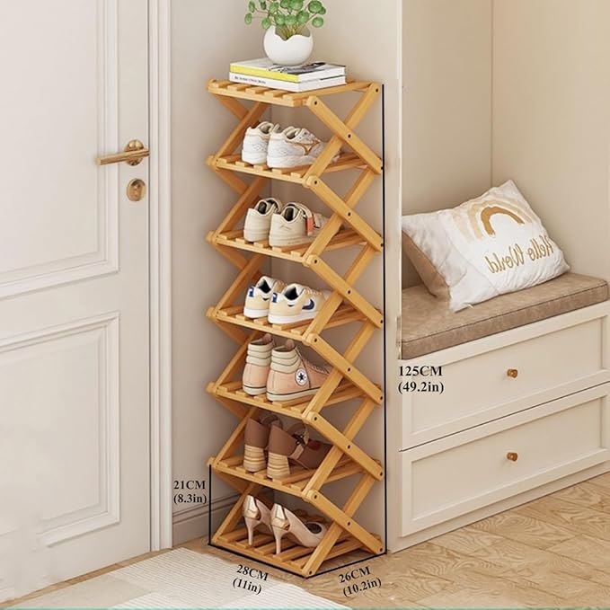 Foldable Shoe Rack, Bamboo Vertical Shoe Organizer Tall