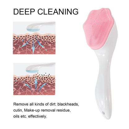 2 Pack Silicone Face Scrubber Exfoliating Brush, Manual Handheld Facial Cleansing Brush Blackhead Scrubber, Soft Bristles Waterproof for Face Skincare (Round-Pink)