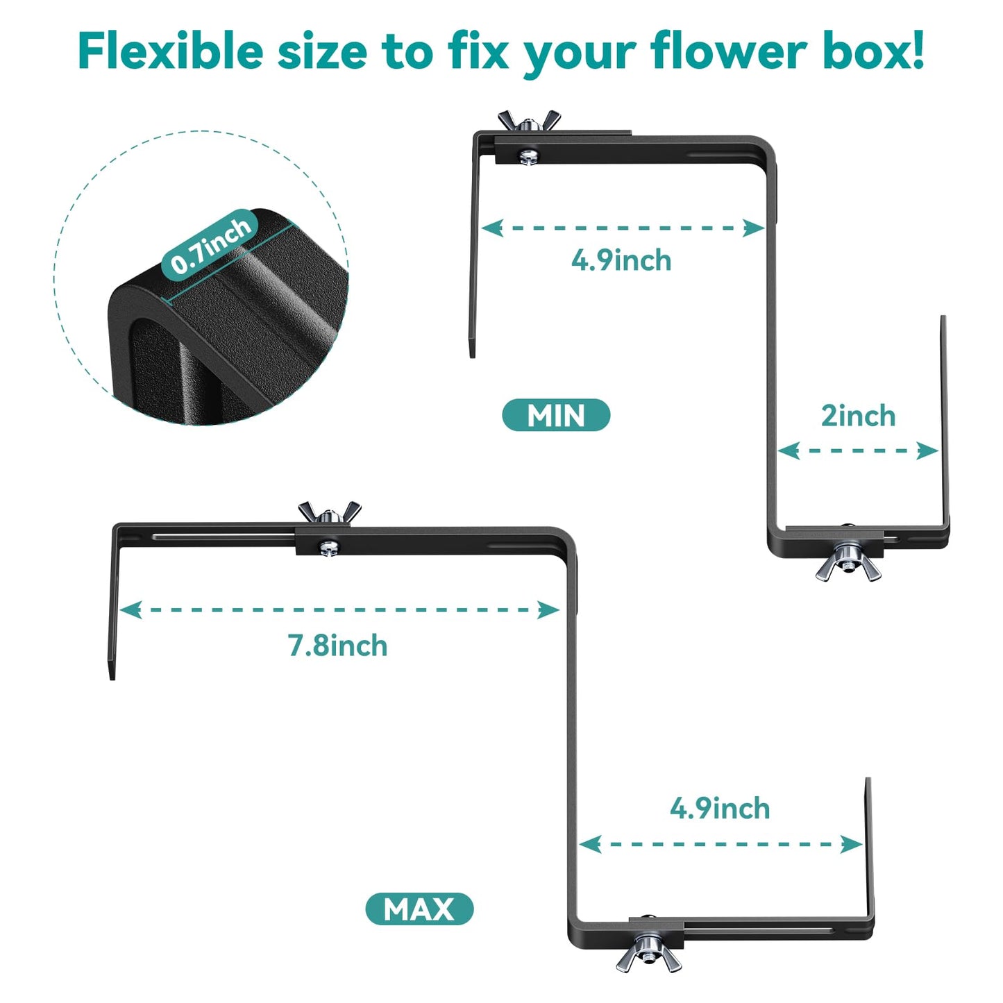 NBPUJ Adjustable Planter Box Brackets,Enhanced Bottom Support,Universal Outdoor Hanging Brackets,Flower Box Brackets for Fence Railings, Windowsill, Patio, Garden,Balcony. (Black)