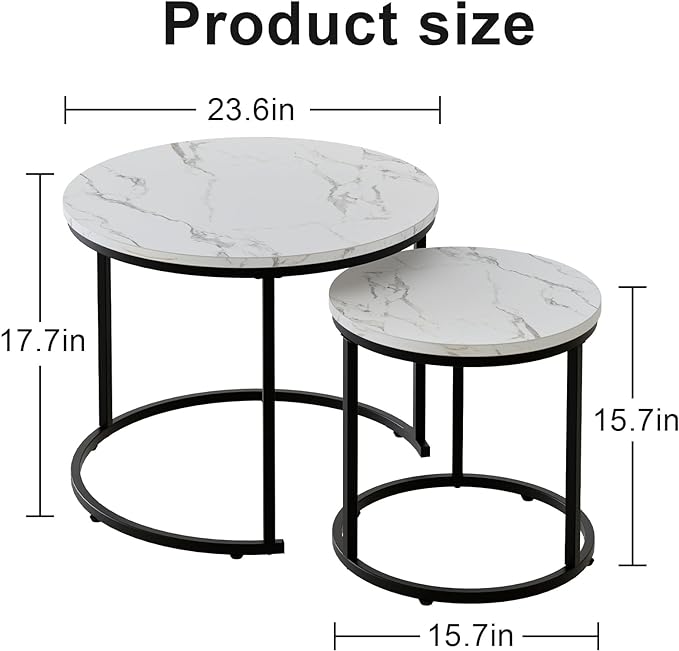 aboxoo Round Nesting Coffee Table Side Table Set of 2 End Tables