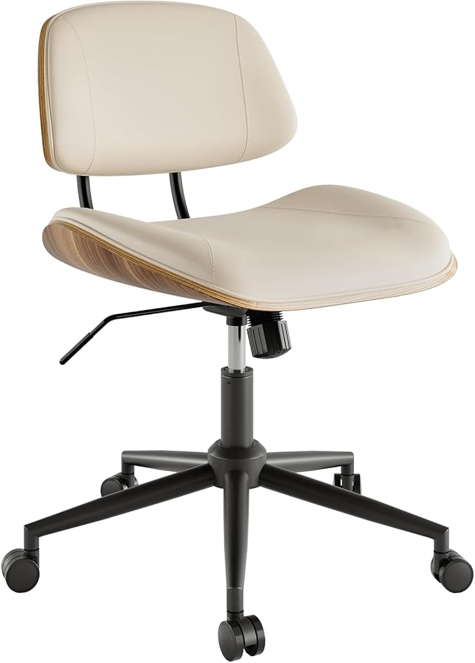 Armless Office Chair with Wheels, PU Leather Adjustable Height Desk Chair