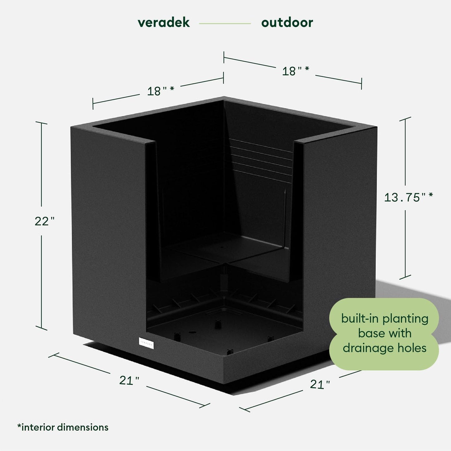 Veradek Block Series Cube Plastic Planter - Large Square Planter for Indoor or Outdoor Patio/Garden | Durable All-Weather Use with Drainage Holes | Modern Décor for Tall Plants, Trees, Flowers
