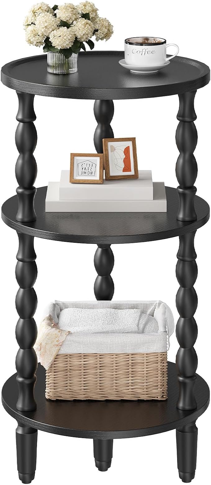 HOOBRO Round Side Table for Small Space, 3-Tier Small Round End Table