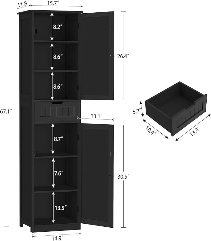 Iwell Tall Black Bathroom Cabinet