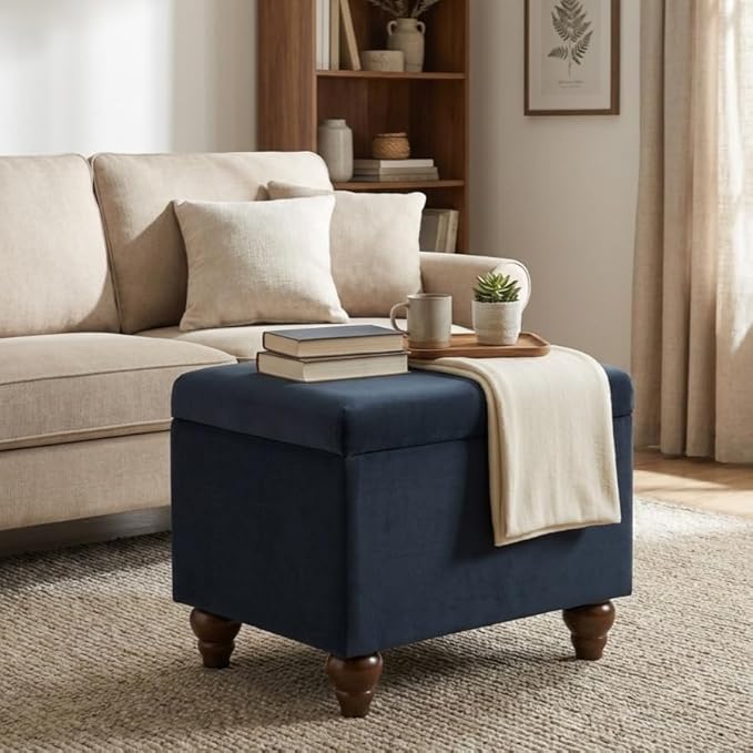 Homepop Home Decor | Upholstered Medium Rectangular Storage Ottoman | Hinged