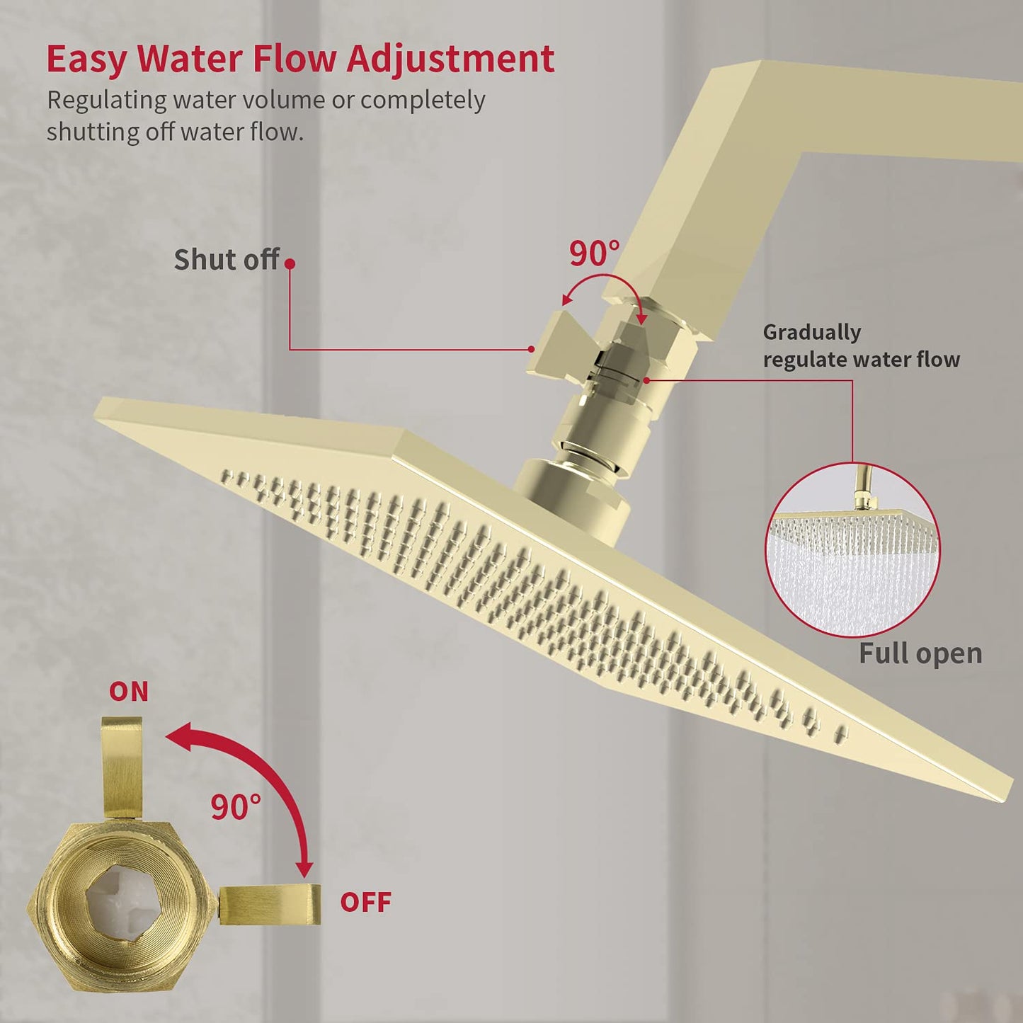 Water Flow Control Valve Brass Shut Off Valve,Brushed Brass Adjustable Water Volume Valve G1/2 Water Pressure Regulator for Hand Held Shower Head & Bidet Sprayer