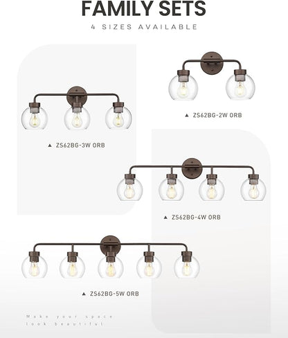 zeyu 5-Light Modern Vanity Light Fixture, 38.5 Inch Bathroom Light Fixtures Wall Mount with Clear Glass Globe Shade, Oil Rubbed Bronze Finish, ZS62BG-5W ORB