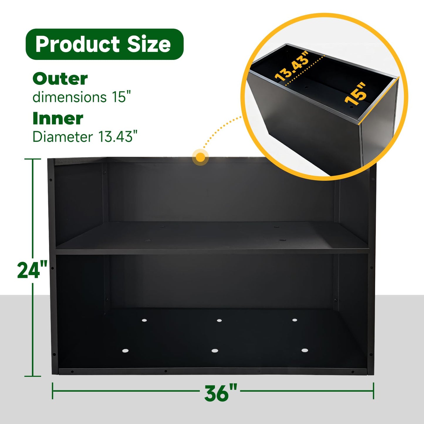 GZLVSOW Metal Outdoor Planter 36" L x 15" W x 24" H for Tall Planter Metal Rectangular Planter with Removable Insert Shelf for Outdoor, Indoor, Garden, Patio (Black, 36 * 15 * 24)