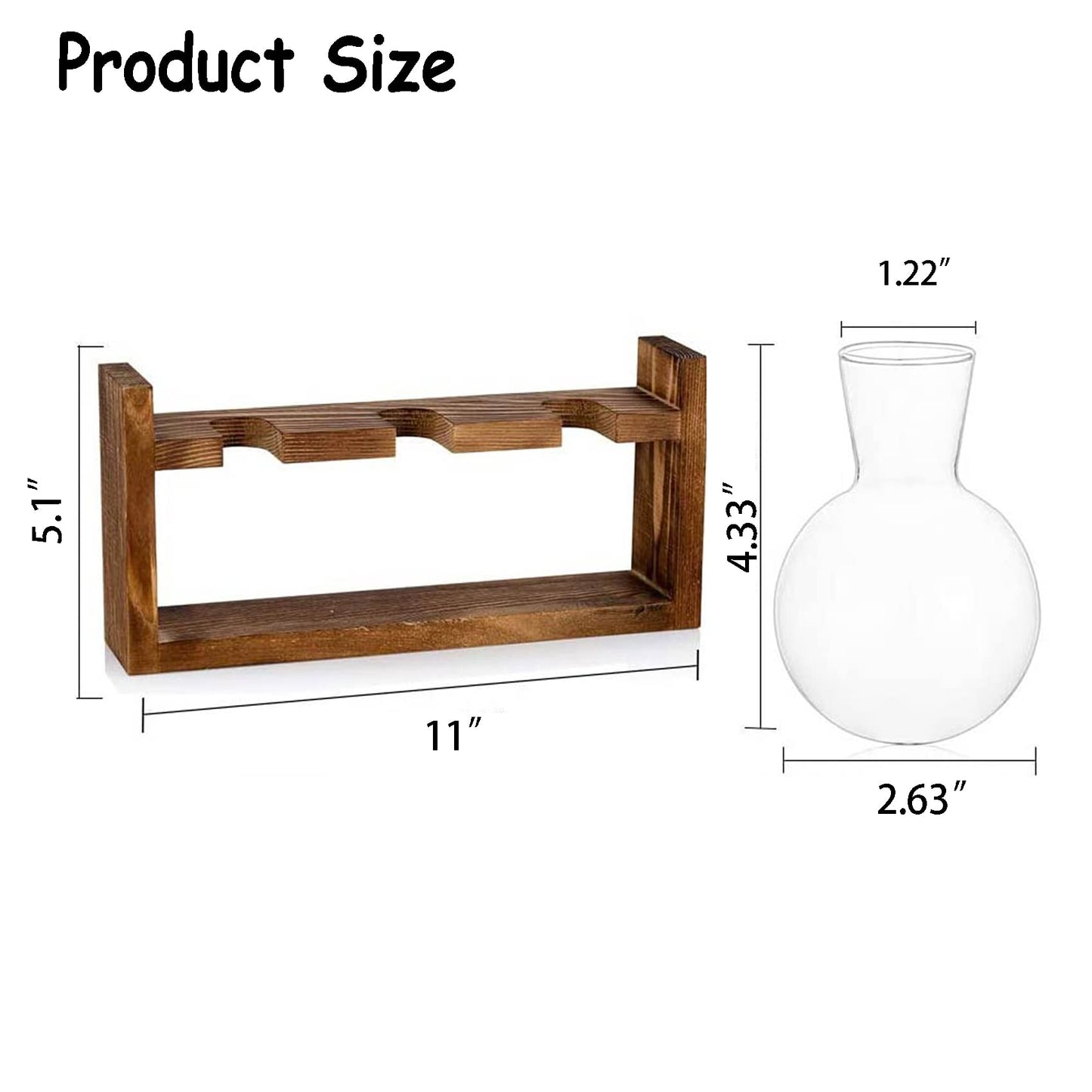 Kingbuy Glass Plant Terrarium with Retro Wood Stand – 3 Bulbs Propagation Station, Indoor Garden Planter & Bulb Vase, Desktop Decor for Home Kitchen Wedding, Gift for Women and Plant Lovers