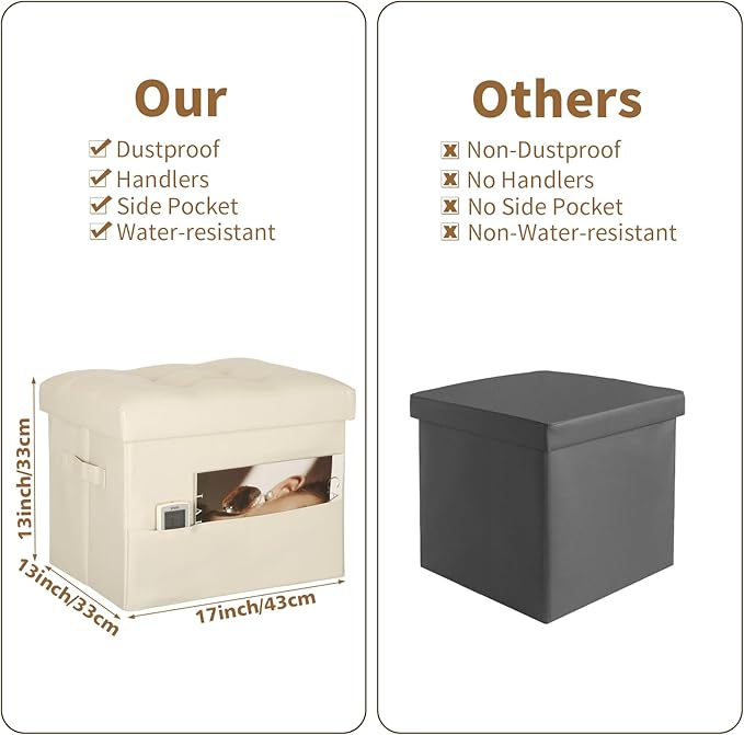 BelugaHelper Storage Ottoman Foot Rest Stool, Folding Leather Footstool Bench
