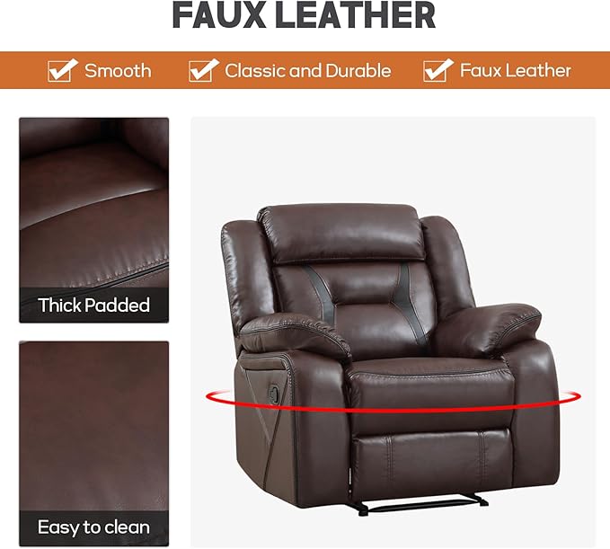 EBELLO Manual Recliner Sofa Set, Faux Leather Reclining Living Room Furniture