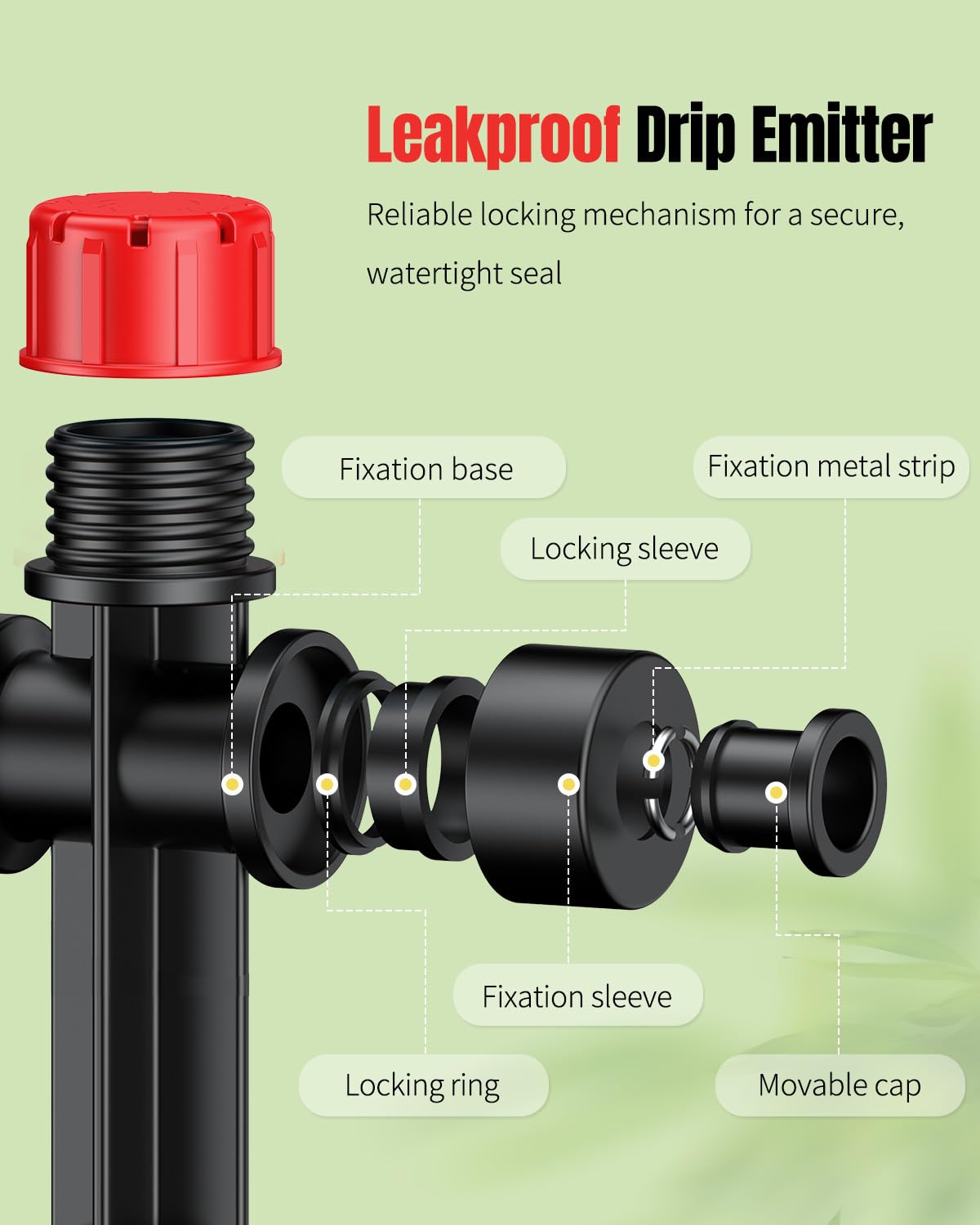 Pawfly 30 Pcs Push-to-Fit Drip Irrigation Emitters, 8-Stream Sprinklers Drip Emitters for 1/4 Inch Tubing with Stake & End Plugs, Two-Way Connection Irrigation Drippers with Adjustable Water Flow