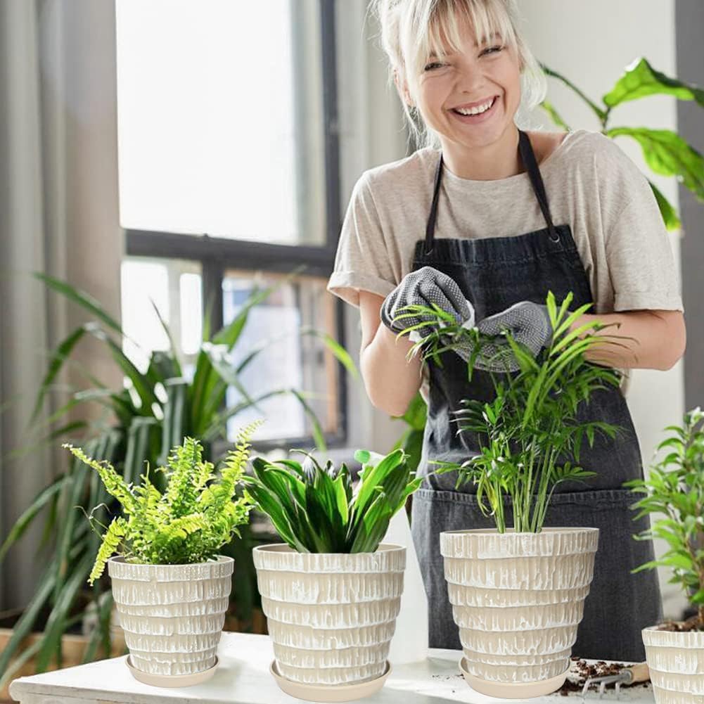 Plant Pots Indoor 7.5/6.5/5.5 Inch Set of 3 Plastic Planters for Indoor Plants with Drainage Hole and Saucer, Plastic Flower Pots, Nursery Planting Pot for Out Door Plants