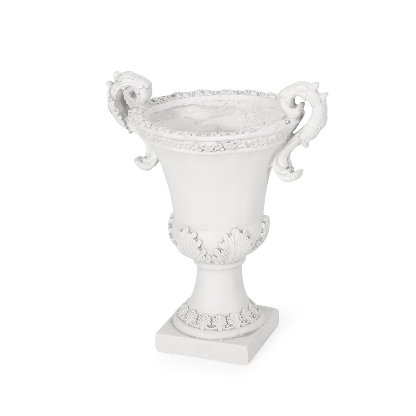 Christopher Knight Home Jorine Patio Planter, Light Concrete Planter, Mid-Centry Gadern Urn, Floral Relif Design, Large Garden Pot, Flower Urn with Drainage Hole for Backyard Home, Antique White