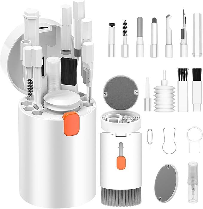 VICHYIE 20 in 1 Multifunctional Cleaner Kit for Electronic Devices, Keyboard Cleaning Brush, Headphones Cleaner Kit for AirPods, Multi-Tool for Cleaning Laptop, Earbuds, Camera, Cellphones (White)