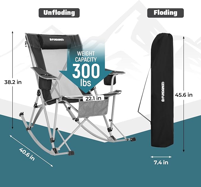 FUNDANGO Rocking Camping Chair, High Mesh Back Portable Folding Camp Chairs