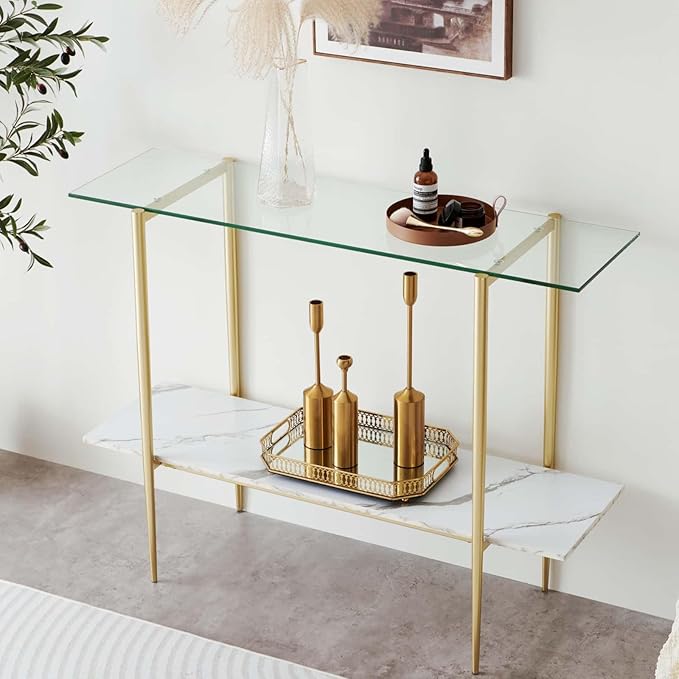 LumFurn Glass Console Table for Living Room, Foyer & Entrance, 2-Tiers