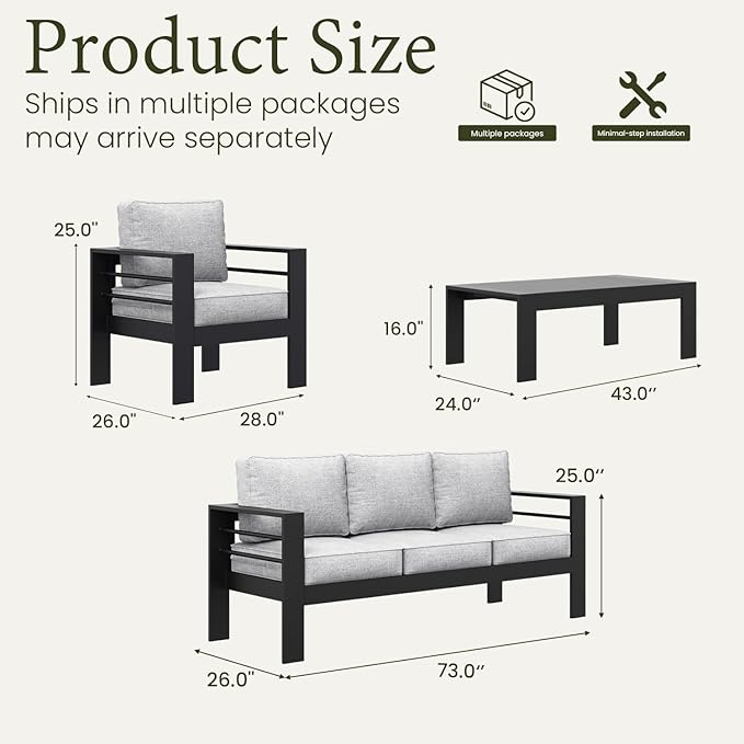 LayinSun Outdoor Aluminum Furniture Set, 4 Pieces Patio Sectional Conversation