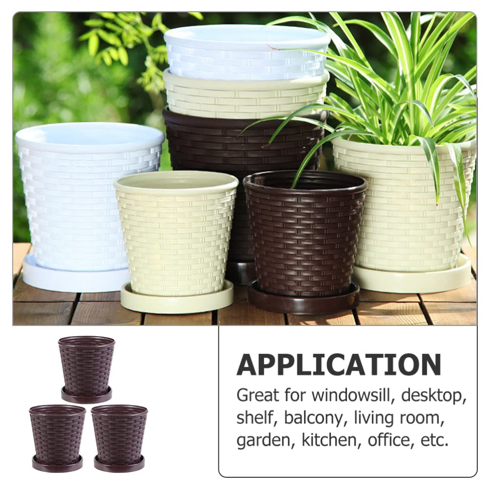 LIFKOME 3-Pack Resin Plant Pots with Drainage Trays 5.31In Indoor Outdoor Succulent Planters for Garden Home Office Simple Flower Pots Set
