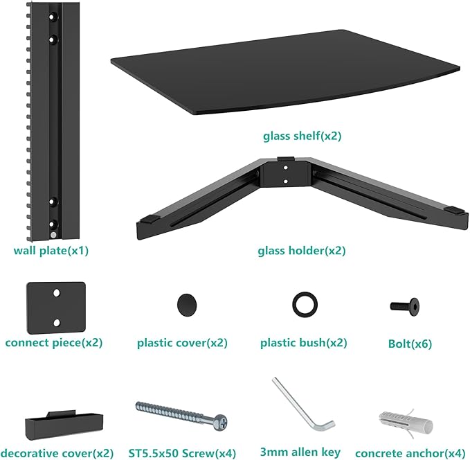 WALI Floating TV Shelf, 2 Tier Glass Projector Shelf