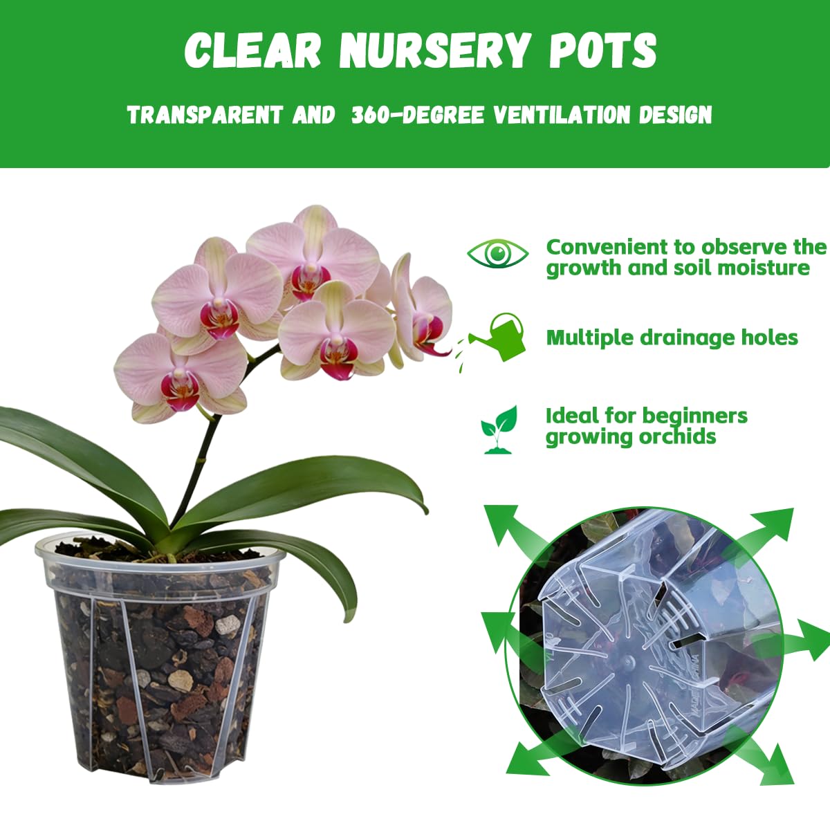 Slotted Clear Nursery pots - 3 Each of 3.9“,4.7“,5.5“,6.3" for Indoor & Outdoor Plants,Sturdy Plastic Planters, Nursery Pots with Drainage Holes for Repotting with 12 Plant Labels and 1 Marker