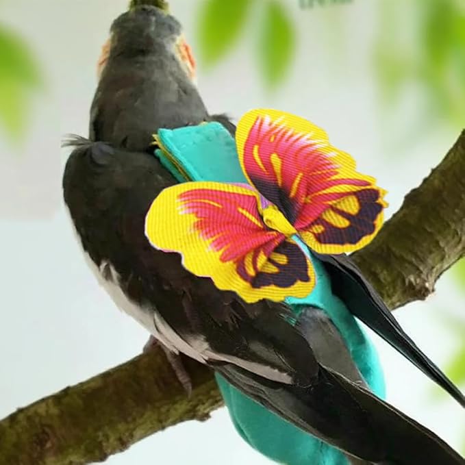 Pet Bird Diaper Harness Adjustable Parrot Harness and Leash Set Cockatiel Flight Suit with 60 Inch Leash Bow Tie Bird Flying Clothes for Conures Cockatoos Cockatiel Pigeon (Yellow, Small)
