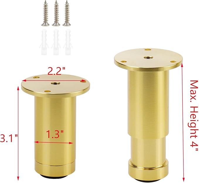 4 Pcs Gold Sofa Adjustable Legs Metal Modern Furniture Legs