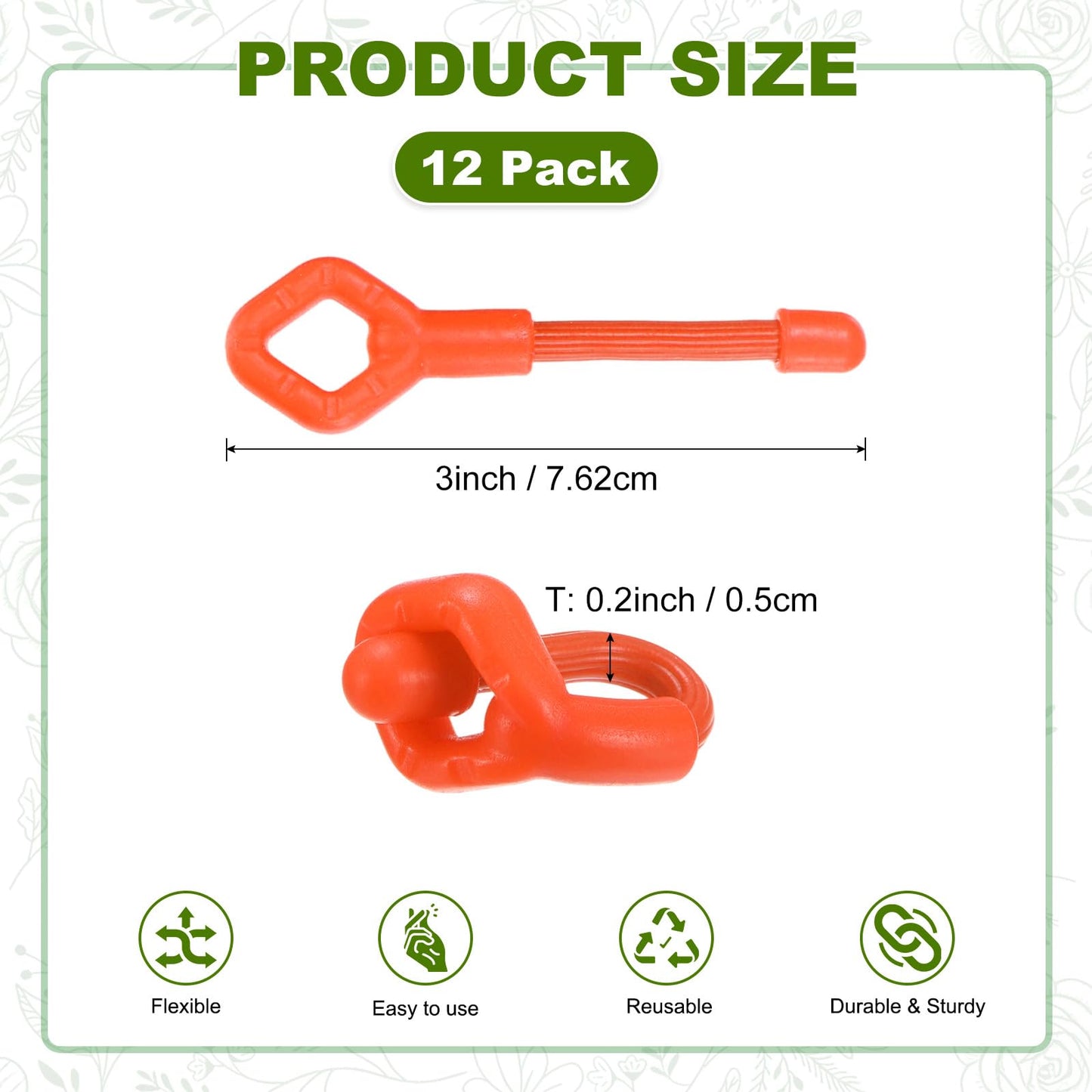 M METERXITY 12-Pack Adjustable Plant Ties, 3inch/7.62cm Silicone Flexible Multi-Function Sturdy Garden Twist Tie for Plant Support/Tree/Shrub/Vine, Reusable Support Twine [Orange]
