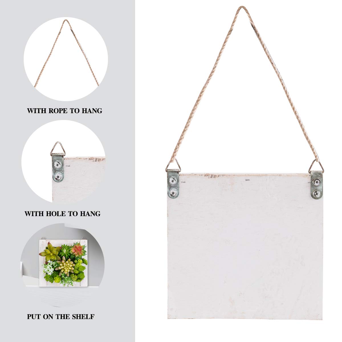 SWTHONY Hanging Wall Artificial Plants for Home Decor Indoor Faux Succulents in Wooden Frame 3D Greenery Decor for Living Room Nursery Backdrop Pake of 2