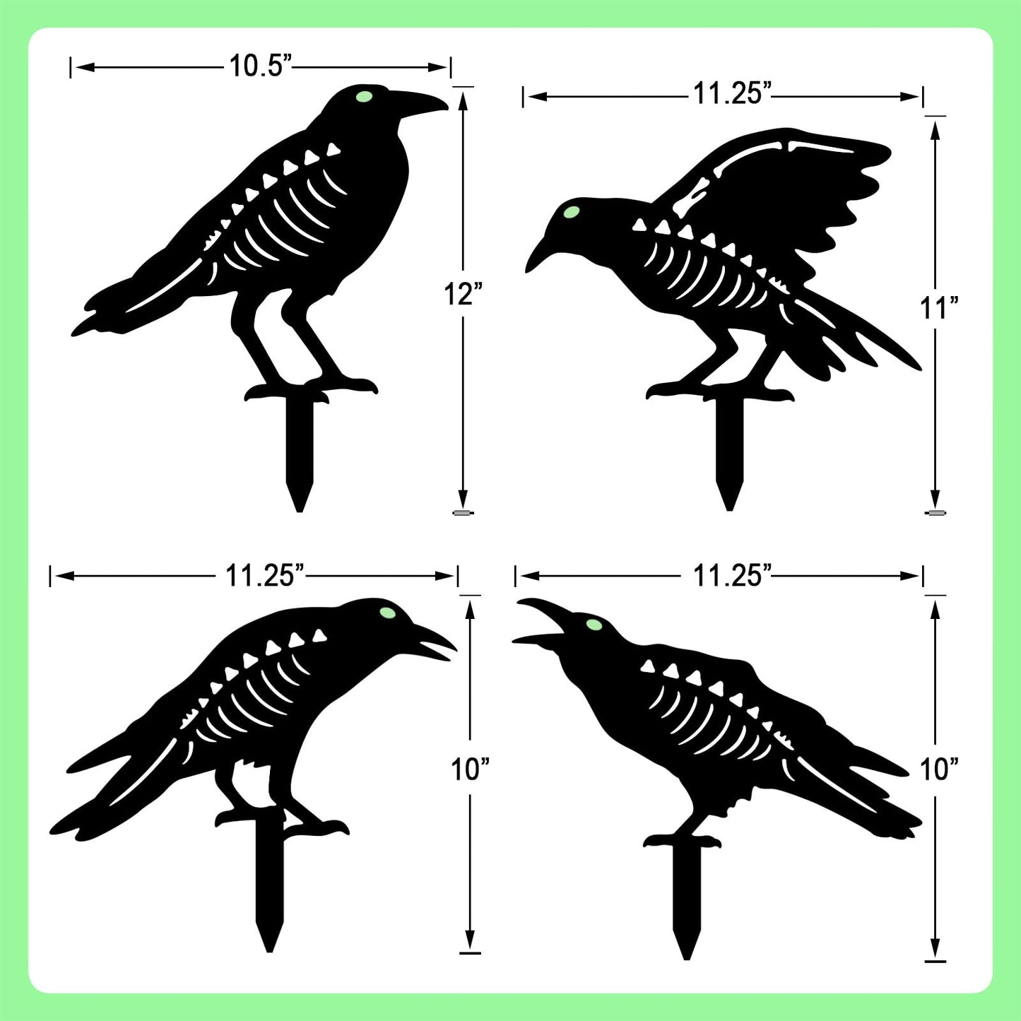 Hokfirm Halloween Black Crow Garden Stake Decor 4 Pack Scary Raven Silhouette Metal Yard Signs with Glow-in-The-Dark Eyes for Outdoor Halloween Decorations (Crow Black)