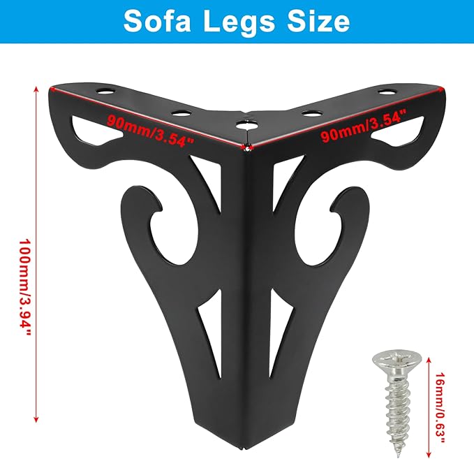 Piutouyar 4 Inch Hollow Out Furniture Legs Set of 4, Modern Triangle Couch Feet