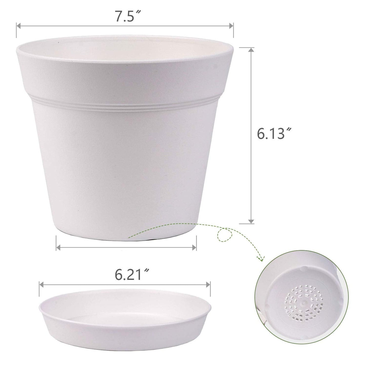 homenote Pots for Plants, 8 Pcs 7.5 Inch Plastic Planters with Multiple Drainage Holes and Tray - Plant Pots for All Home Garden Flowers Succulents, Cream White