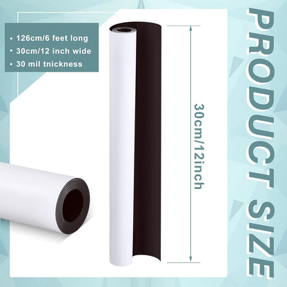 Amylove Blank White Surface Magnet Sheets 12 Inch x 6 Feet, 30 Mil Magnetic Roll Printable Flexible Vinyl Blank Magnetic Sign Sheet Safe for Vehicles DIY Craft Project