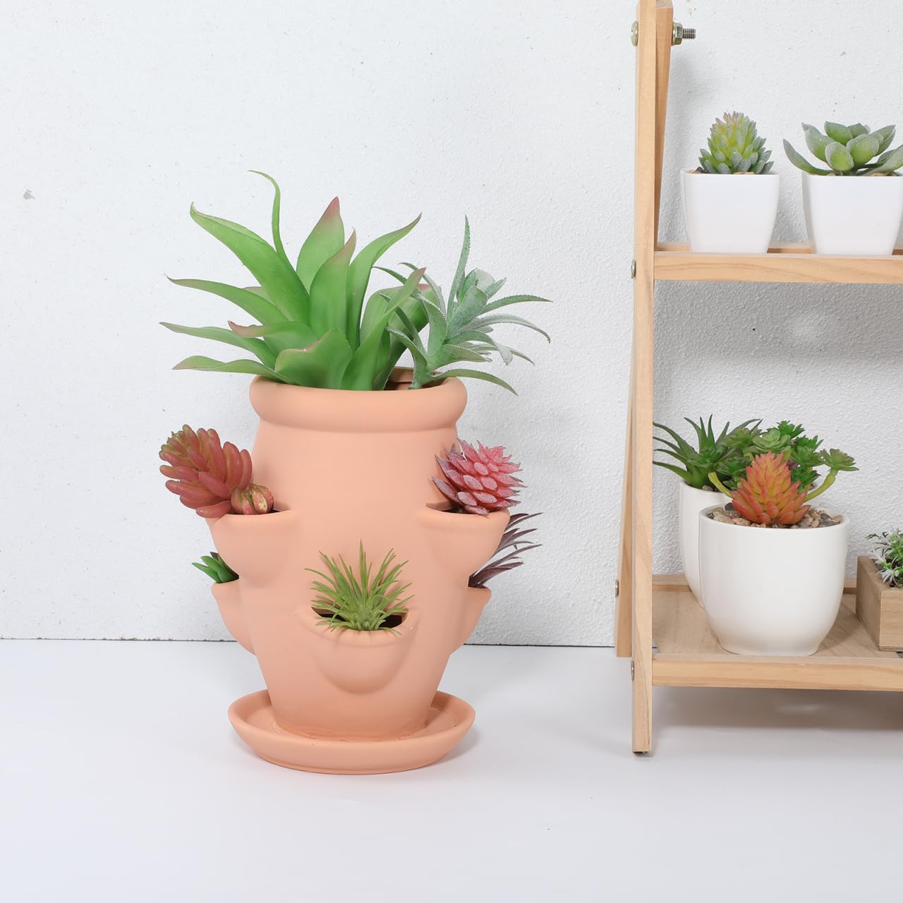 CAXUSD Ceramic Strawberry Tower Planter Pot with Multi Mini Pockets for Succulents and Small Plants Lightweight Indoor Outdoor Decorative Garden Flower Container 5.91X7.48X5.91 Inches