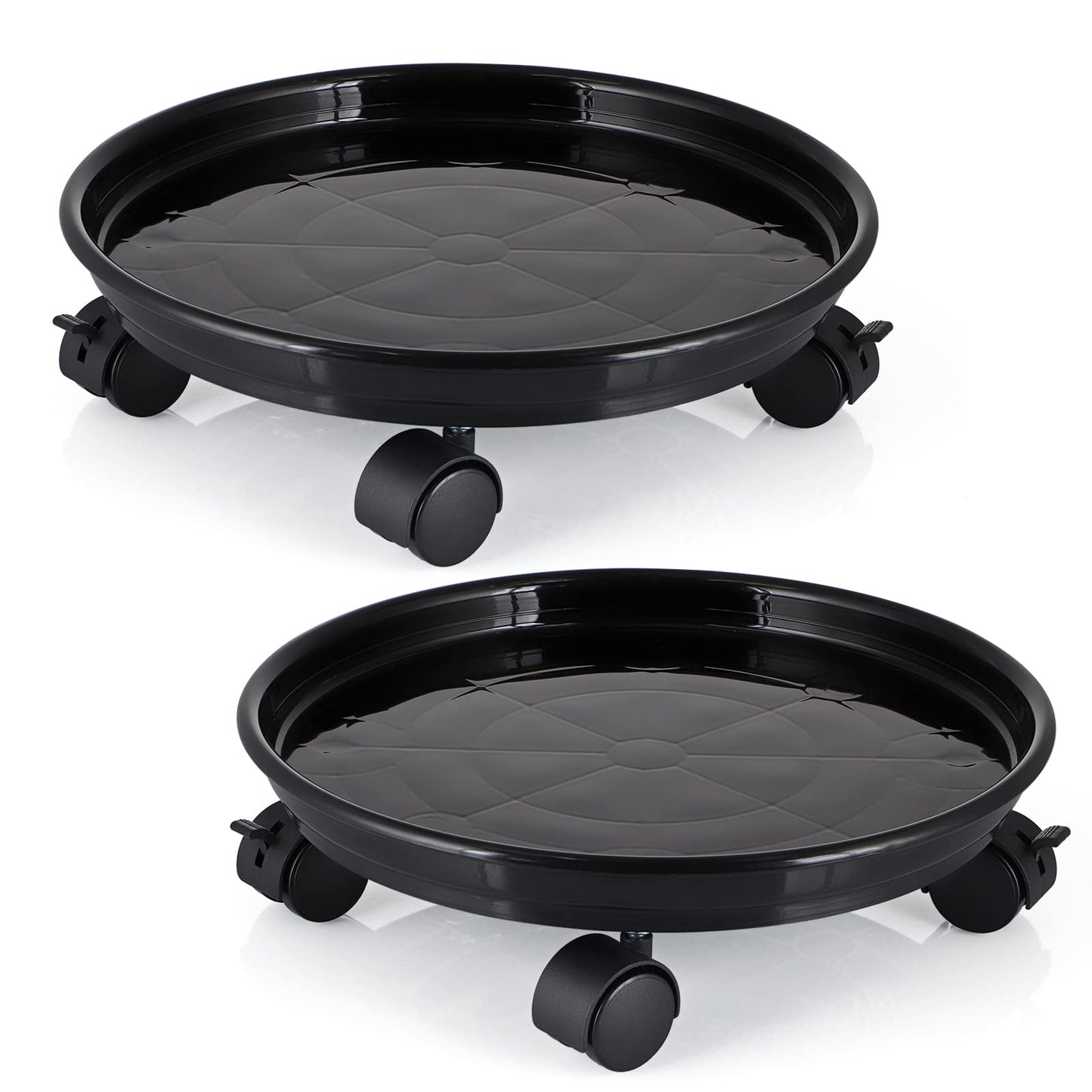 Skelang 13" Plant Caddy, Movable Plant Stand Pot Saucer, Plant Pallet Tray Trolley with Casters, Plant Dolly for Garden Planter, Deck Potted Plant, Each Load Capacity 125 Lbs, Pack of 2 (Black)