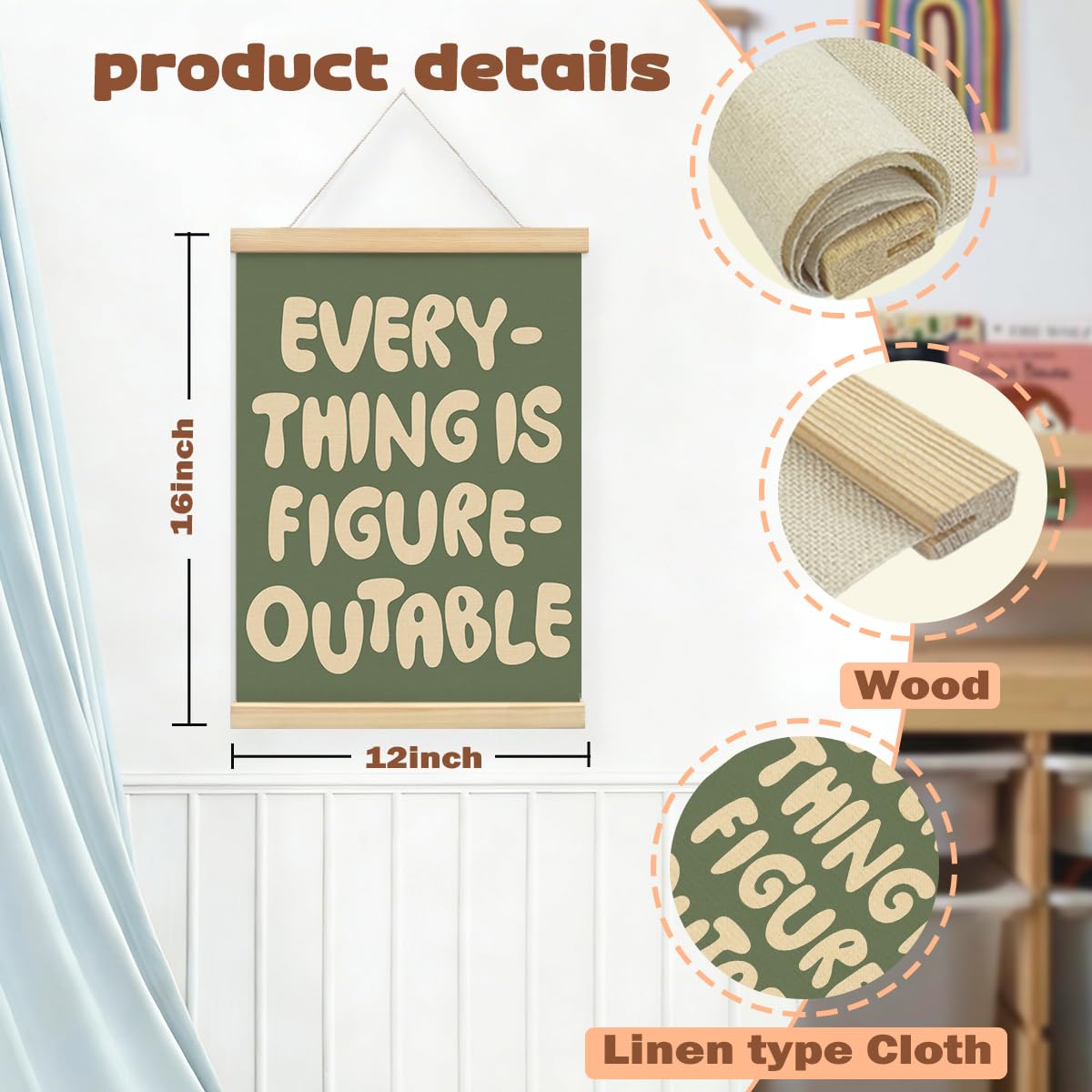 STHTTSW Everything is Figureoutable Inspirational Wall Art Poster Hanger with Wooden Frame，Positive Affirmations Wall Decor, Motivational Wall Art for Home Office Classroom, 12x16 Inch