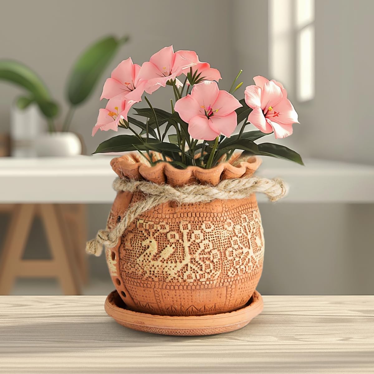 STP GOODS Ceramic Pot with Drainage Hole and Saucer, Plant Pots, Modern Decorative Planters for House Plants Indoor Flowers Plants, Cute Flower Pot - Gifts (Birds (1.7 L))