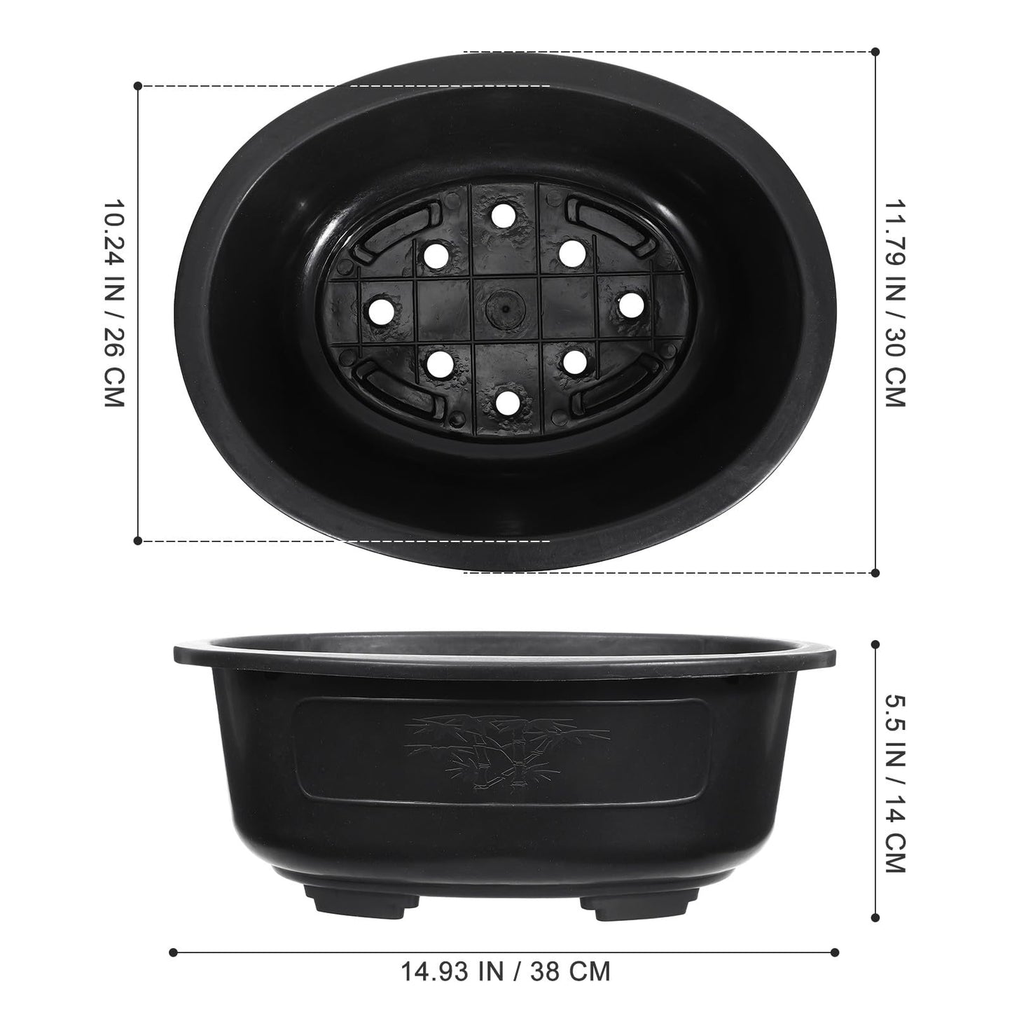 Luxshiny Large Oval Flower Pot Planter 14.96 Inch with Drainage Holes 2-Pack Plastic Bonsai Planters for Indoor Outdoor Gardening Balcony Office Home Use