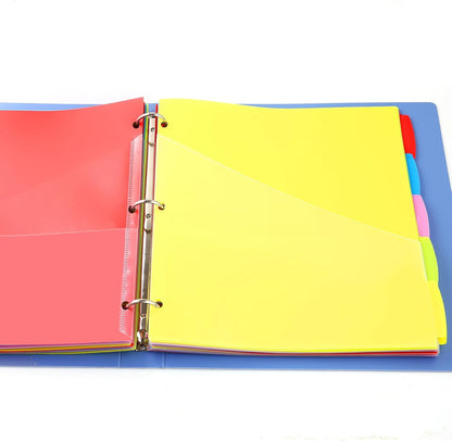 5 Tabs Plastic Dividers with 2 Clear Pockets - 2 Sets, Pocket Dividers for 3-Ring Binders, Multi-Color Binder Dividers, Total 10 Tabs