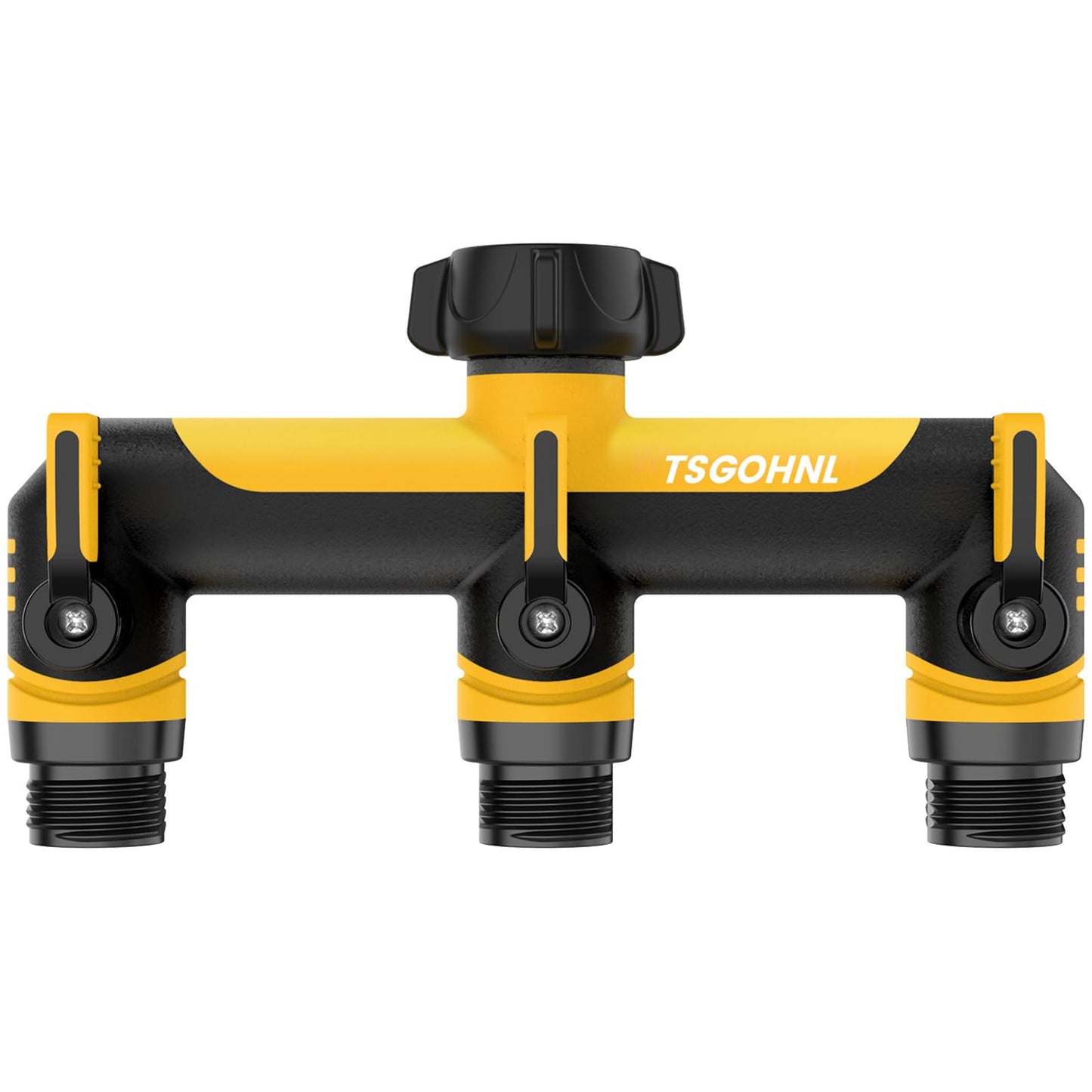 3/4-Inch Garden Hose Splitter, Outdoor Faucet Adapter, Patio Hydrant Manifold - Designed for Multiple Irrigation System Sprinkler Timers, 3-Way Hose Bib Valve-Yellow