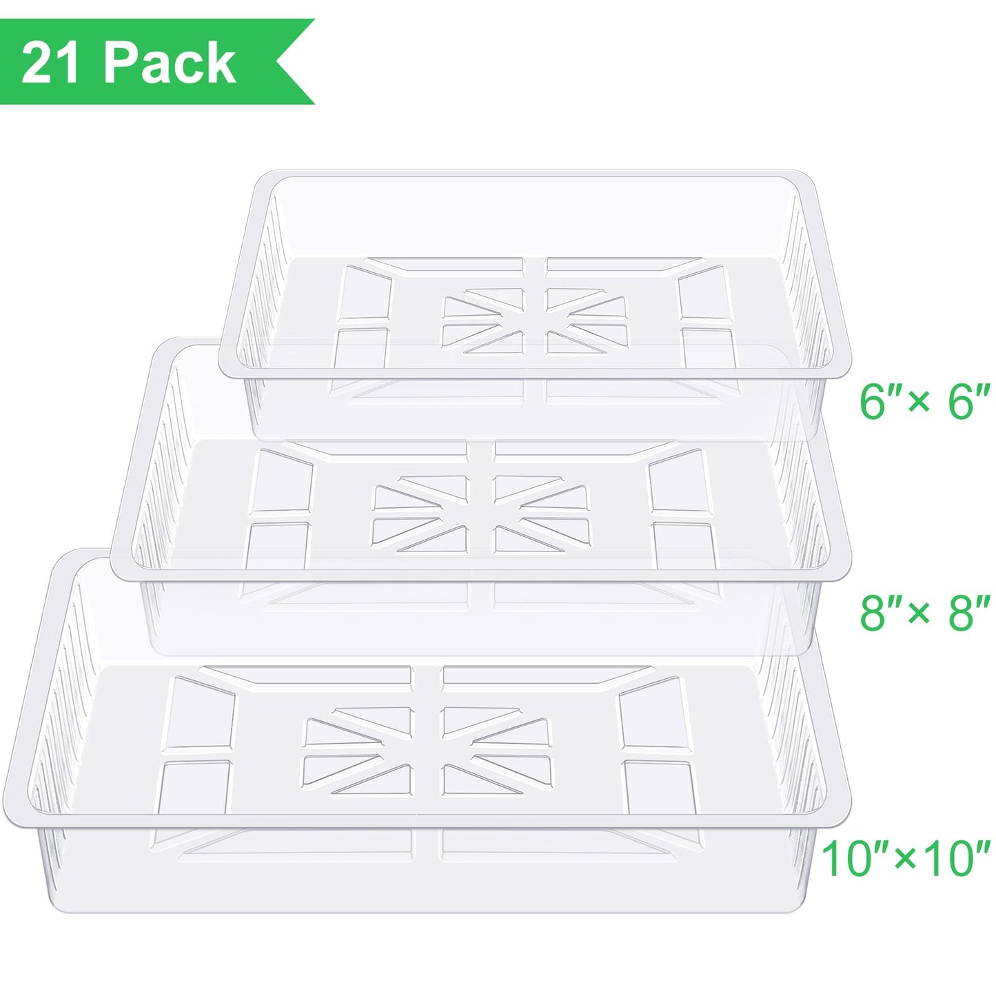 DoubleFill 21 Pieces Plastic Plant Tray Saucer Rectangular 6'' 8'' 10'' Clear Thick Sturdy Square Plant Saucer Drip Trays for Pots Window Sills and Window Shelf Indoor Outdoor Garden