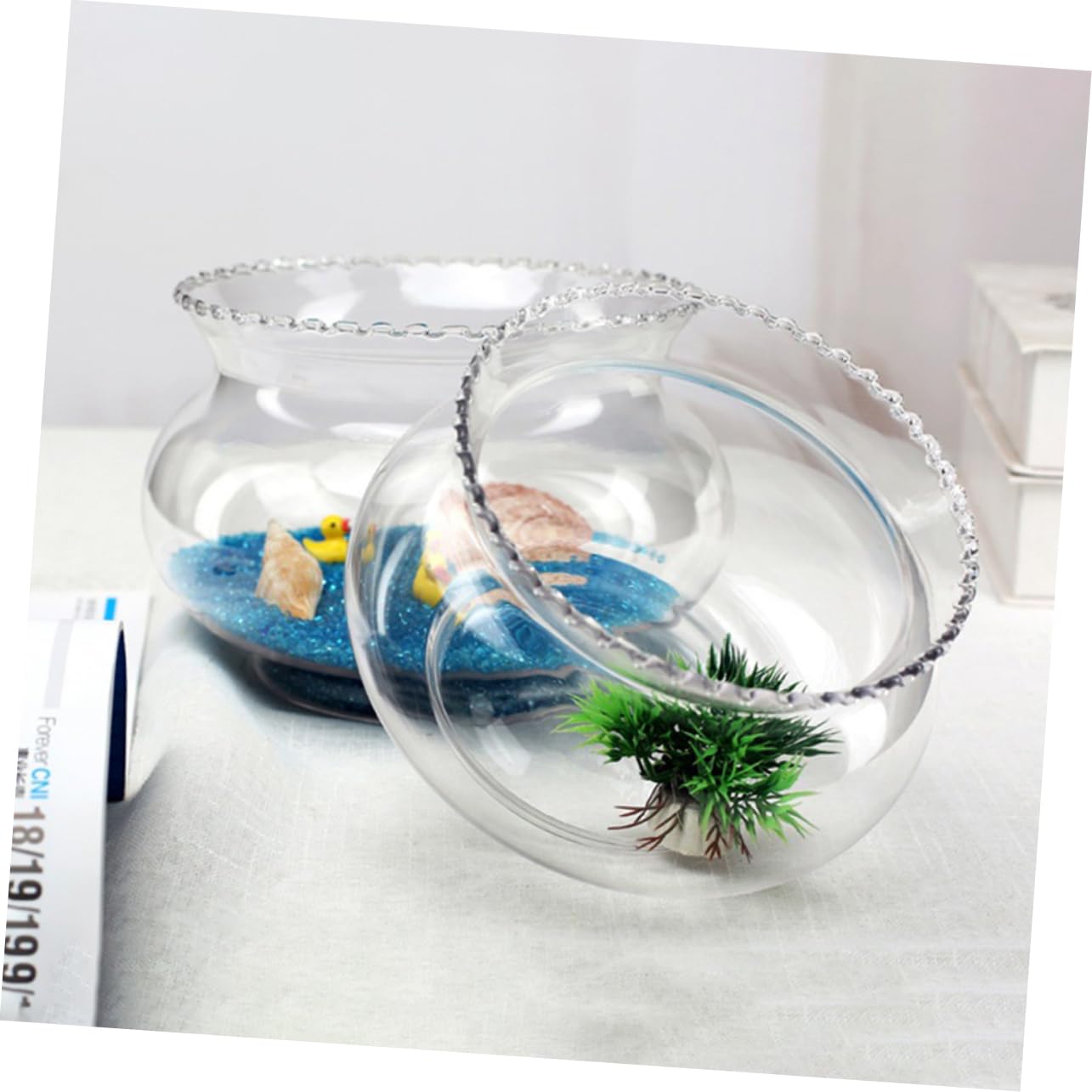 SEWOART 2pcs Glass Fish Bowl for Hydroponic Plants Simple Design Bowl Multi-Functional Terrarium for Fish Shrimp and Home Floral Edge