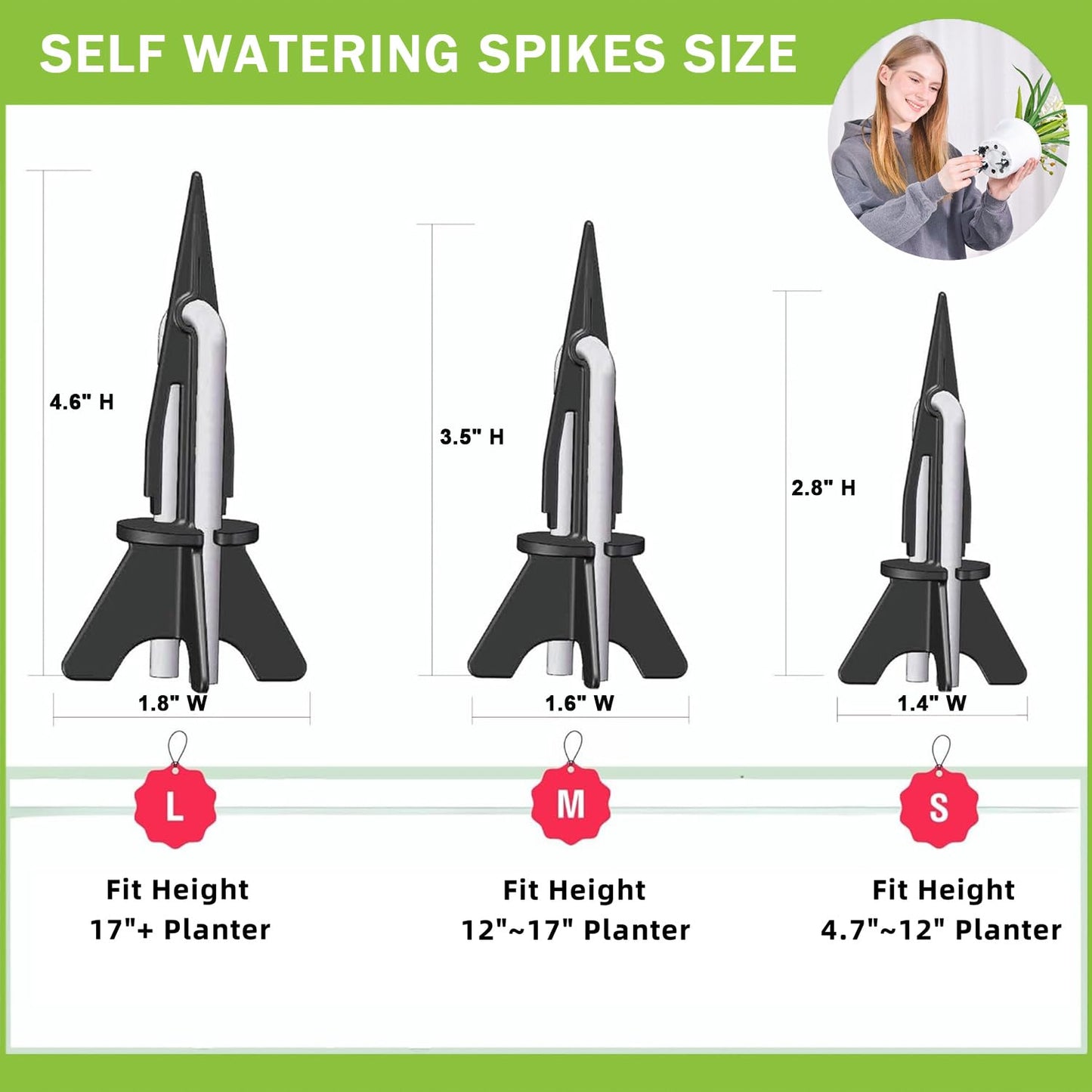GreenShip 8 Pack Self Watering Planter Insert Watering Spikes, Watering Stakes with Wicking Rope, Plant Spikes for Indoor Outdoor Plants, Vacation Plant Watering Device for Planter Height 12" to 17"