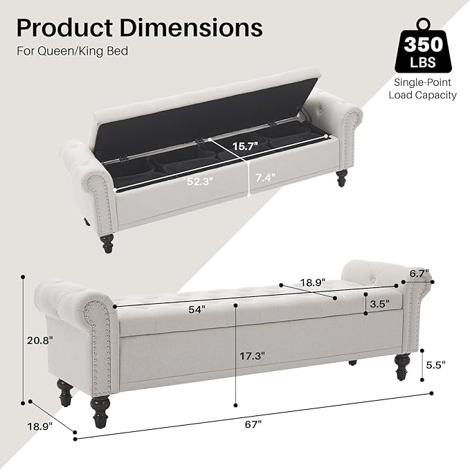 SOFTHION Storage Bench for Bedroom, Upholstered Linen Storage Ottoman