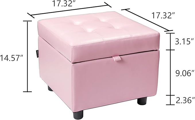 H&B Luxuries Tufted Leather Square Flip Top Storage Ottoman Cube Foot Rest