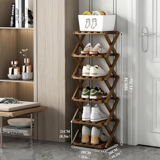 Foldable Shoe Rack, Bamboo Vertical Shoe Organizer Tall