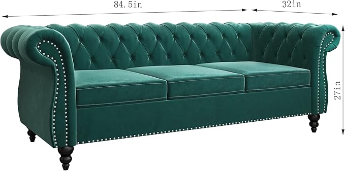 2 Piece Living Room Set, Velvet Chesterfield Sofa Couch Chair