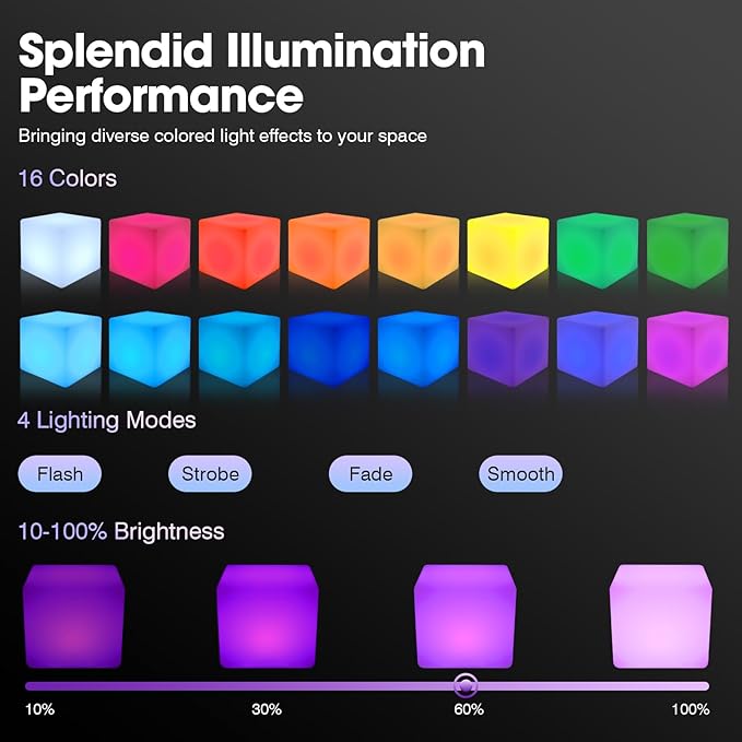 Rechargeable LED Cube Chair, 16 Colors Remote Conctrol Glow Furniture Stool