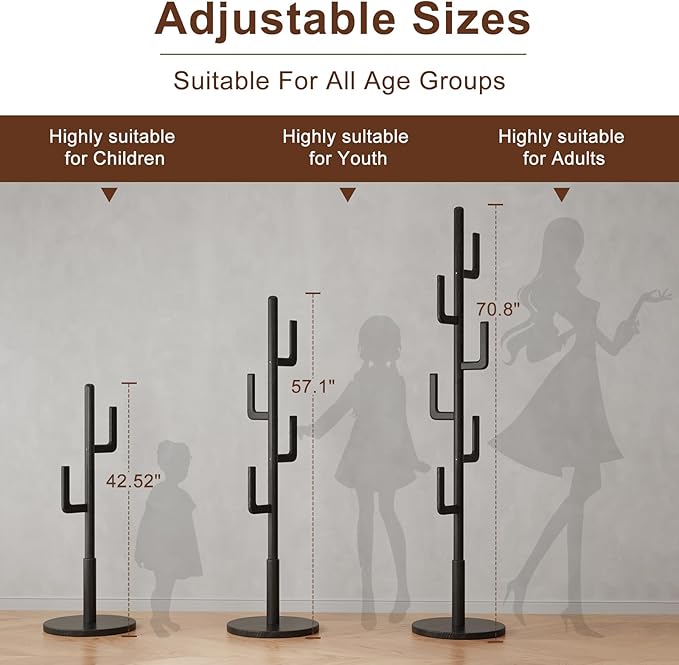 Muwuele Solid Wood Cactus Coat Rack, Freestanding Coat Rack